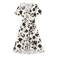 thumbnail image 7 of Smsaxvxz Dresses for Women Fashion Floral Printed V Neck Short Sleeve Bandage Pleated Knee Length Sundress Beach Summer Dresses Khaki XL, 7 of 7
