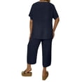 thumbnail image 3 of Women's Plus Size 2 Piece Outfits Short Sleeve V Neck Pullover Top Wide Leg Pants Lounge Set 2026 Navy 5XL, 3 of 3