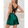 thumbnail image 3 of Gustave Silk Chemise Nightgown for Women Satin Mini Slip Dress Negligee Lingerie Spaghetti Strap Sexy Backless Lace Butterfly Nightdress Sleepwear Nightwear - Green, M, 3 of 6