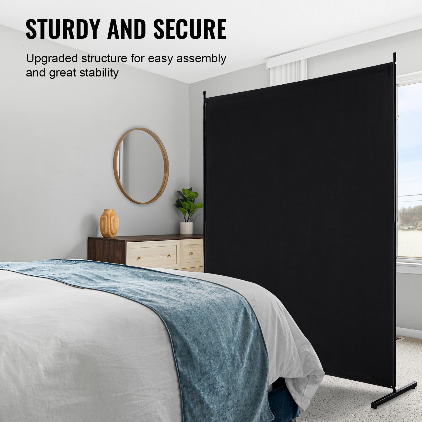KFFKFF Space Partition, One-Panel Privacy Barrier, 6FT Indoor Privacy Shield, Segregation Screen for Spaces, Standalone Partition Panel for Workspace, Sleeping Area, Black