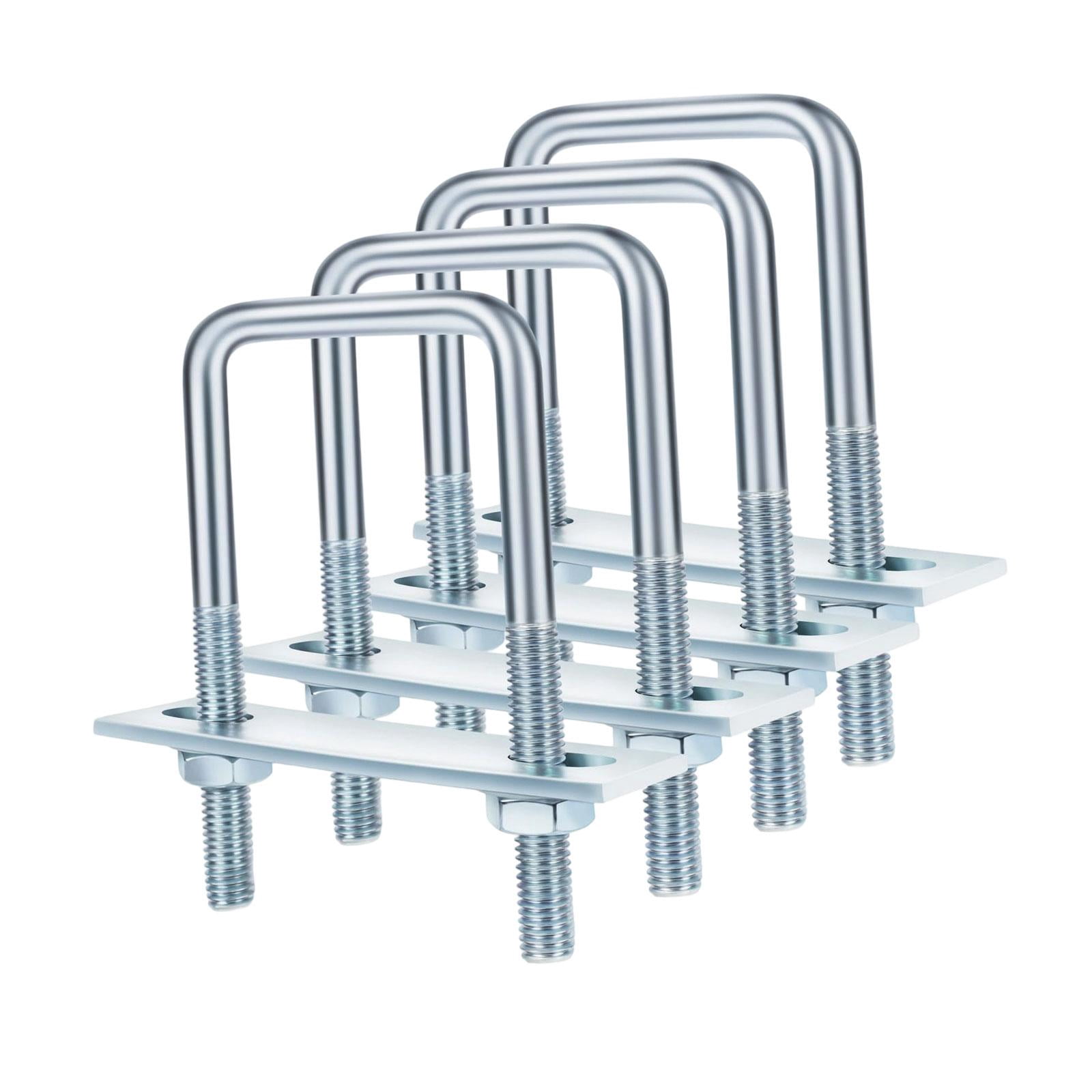4 Pack Square U Bolts Heavy Duty Galvanized Metal with Plate Nuts Washers for Industrial Automotive Boat Trailer