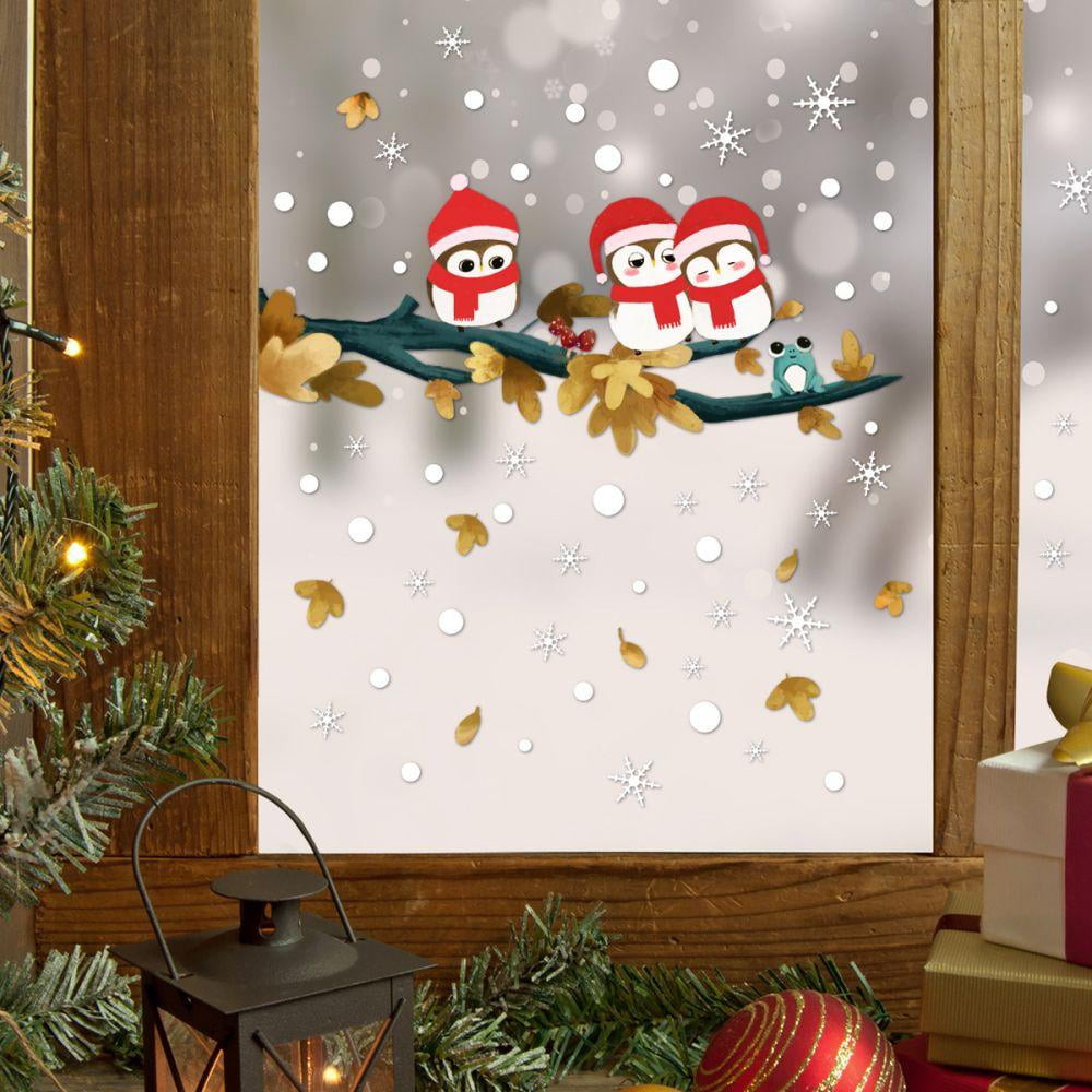 Winter Owl Fun   Snowflakes  Window Gel Sticker Cling Decor Christmas Holiday 