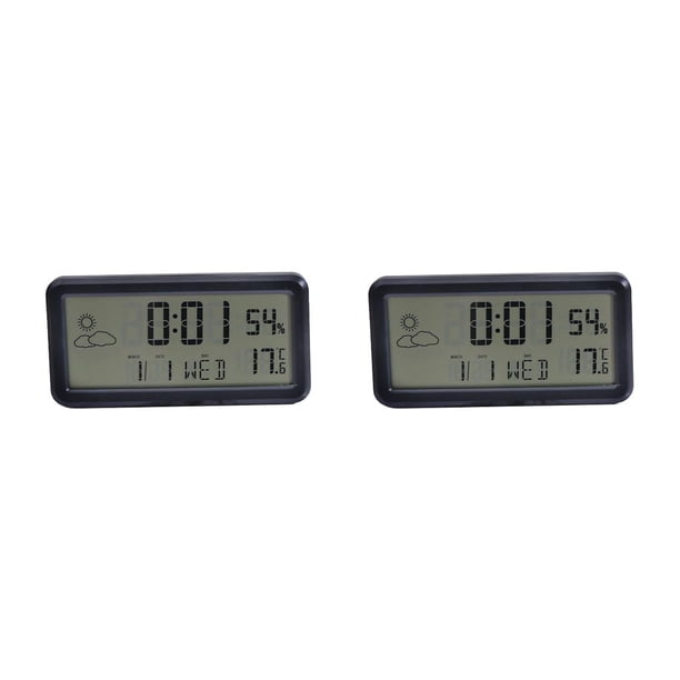 Injueey Reloj Termómetro multifunción Higrómetro sensible Decoración de Pantalla de temperatura Relojes Pantalla grande para habitación Negro 2Conjunto