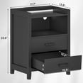 LED Nightstand with Charging Station, Black Nightstand with 2 Drawers
