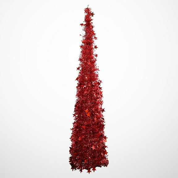 PAMINGONO 1Set Foldable Christmas Tree Red Conical PET Plastic For Home Adornment And Christmas Party