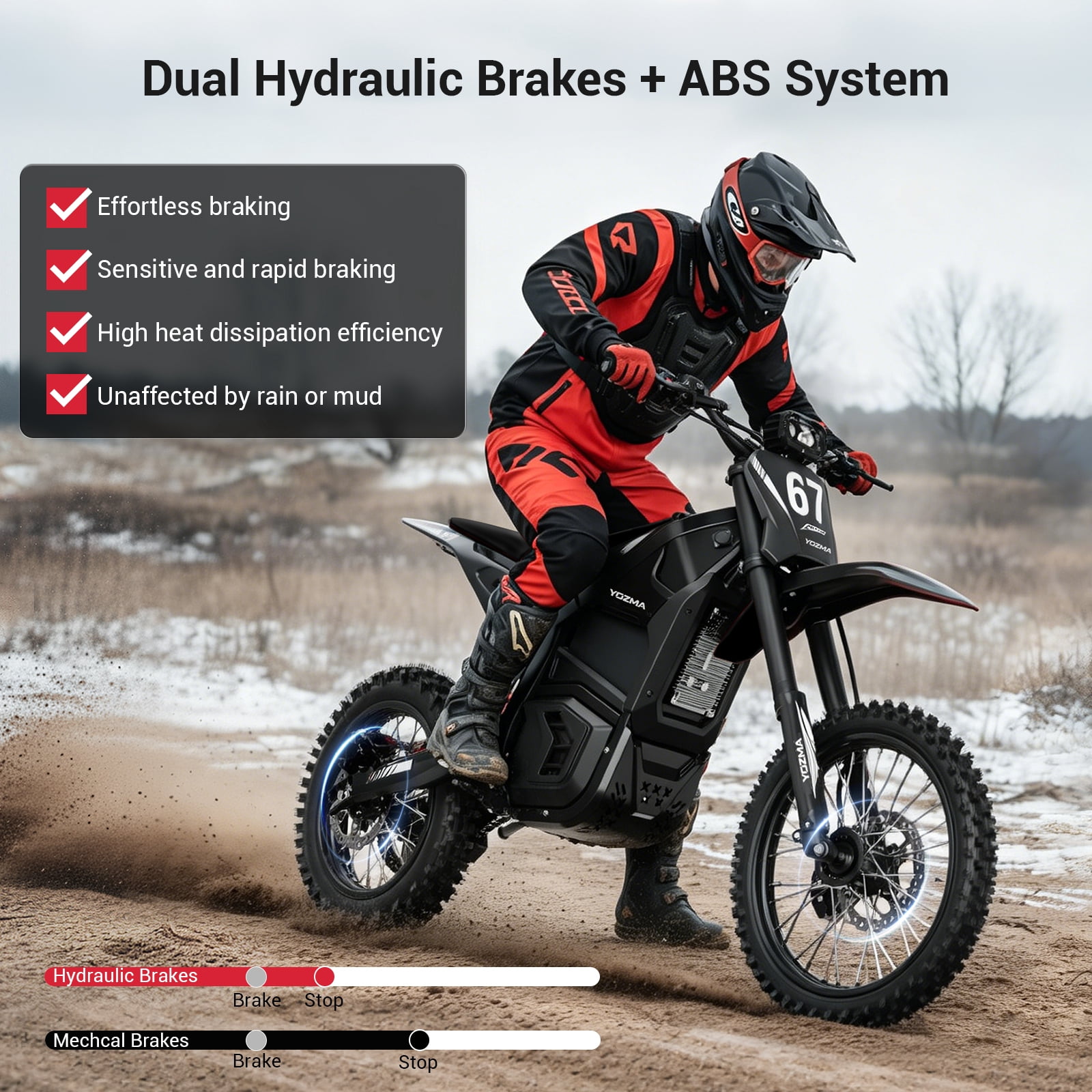 Yozma IN10 Electric Dirt Bike, 2600W Peak Motor Max 40 Mph , 48V 23Ah Battery, 14"/12" Tires, Dual Hydraulic Brakes, All Terrain Motorized Dirt Bikes