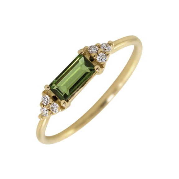 Gold Platted Baguette Ring Lab Created Stone Green Tourmaline And Stone Ring- Tourmaline Gold Ring,Minimal Gold Ring Statement Ring,Ring For Women