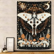 JOOCAR Moth Tapestry Trippy Mushroom Tapestry Sun and Moon Tapestries Moon Phase Tapestry Celestial Stars Tapestry Wall Hanging for Room(71x59 inches)
