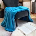 thumbnail image 2 of LOMAO Flannel Blanket Soft Throw Blanket with Pompom Fringe Lightweight Bed Blanket Fit Couch Sofa(90"x 90")(Lake Blue), 2 of 8