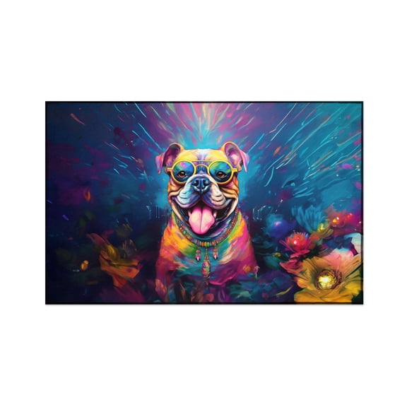 Hippie Bulldog Portrait oil painting Watercolor Tie-dye Vintage Indoor Rug Dog Lover Gifts Idea Carpet Living Bed Room Sofa Home Decor - 00015