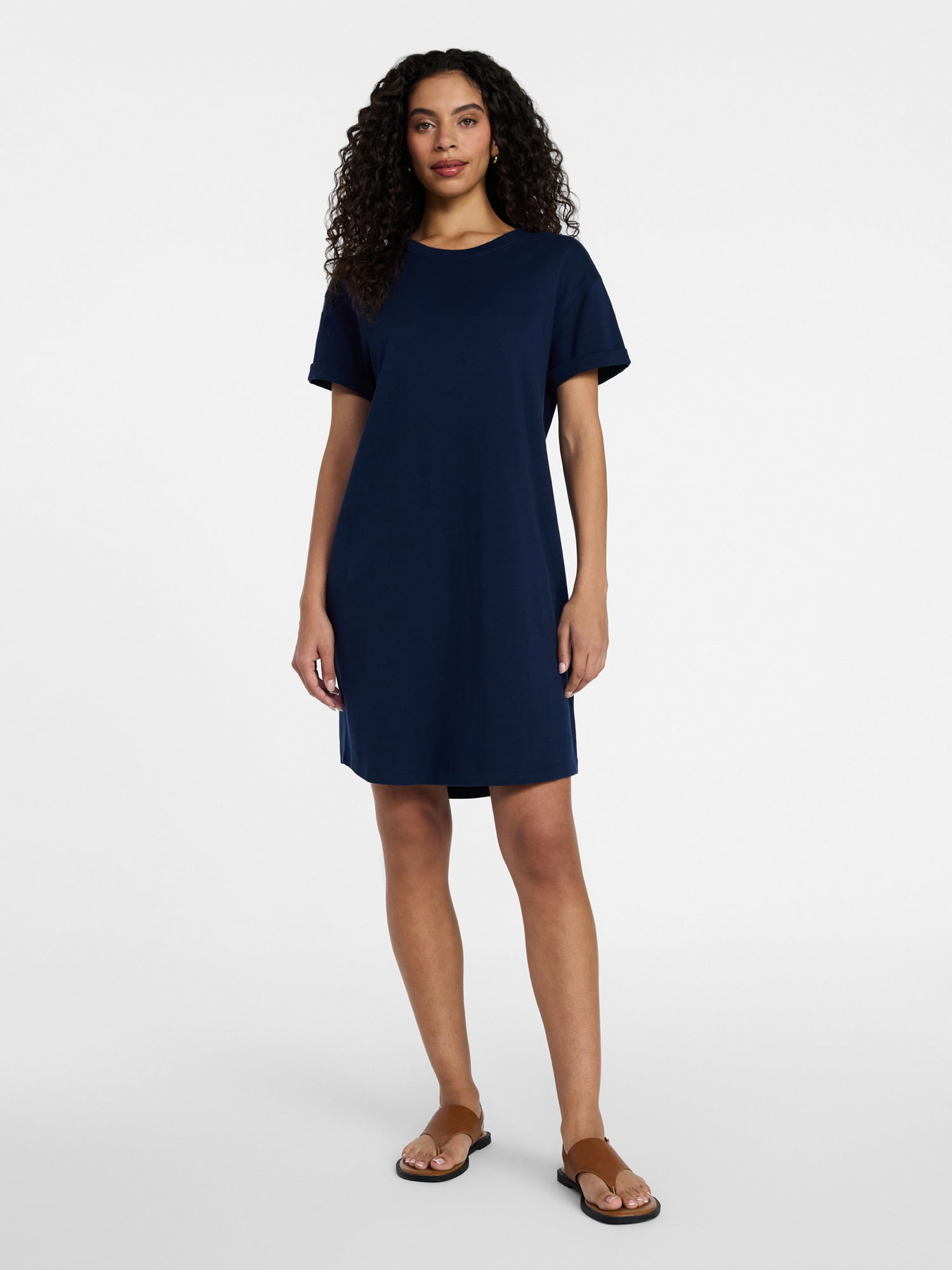 Time and Tru Women's Cotton T-Shirt Dress with Short Sleeves, Sizes XS-XXXL