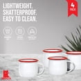 thumbnail image 3 of Red Co. Set of 4 Enamelware Metal 12 Oz Round Camping Mugs with Handle, Solid White/Red Rim, 3 of 10
