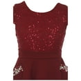 thumbnail image 3 of Little Girls Cap Sleeve Sequin Rhinestones Christmas Party Flower Girl Dress USA Burgundy 4 (2J1KS97), 3 of 4