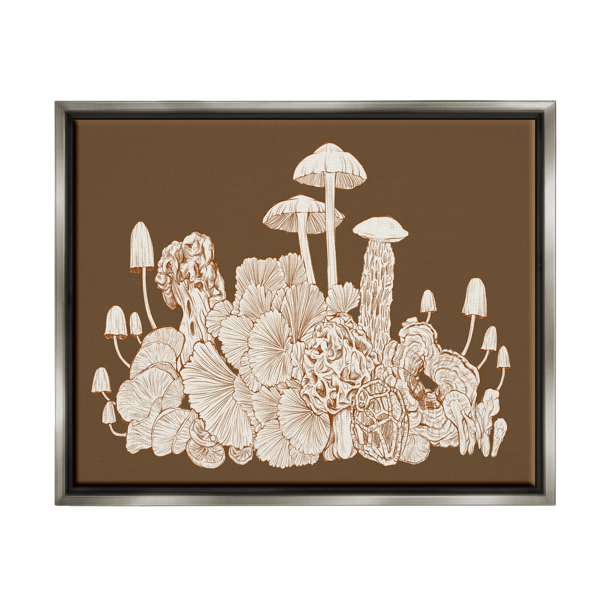 Stupell Industries Mushroom Cluster Sketch Brown Boho Forest Forage Luster Gray Framed Floating Canvas Wall Art, 16x20, by Ziwei Li