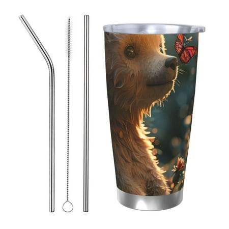 

Bingfone Sunshine Butterfly Flower Bear for 20 Oz Stainless Steel Travel Mug Double Wall Water Coffee Cup for Home Office Outdoor Works Great for Ice Drinks and Hot Beverage-Straw Three-piece Set