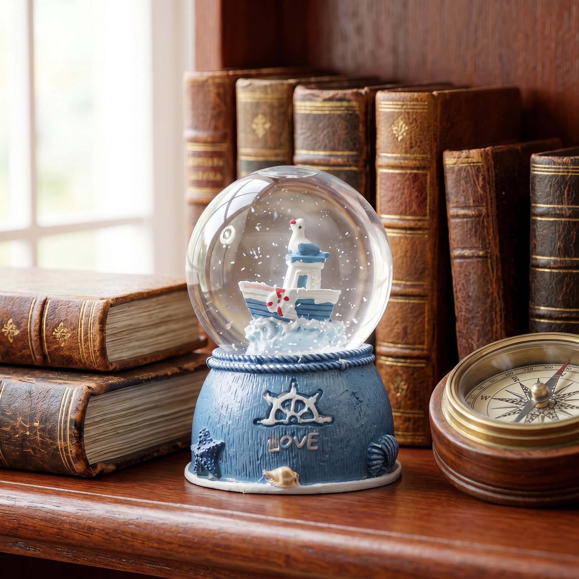 Unique Bargains LED Crystal Ball Mini Resin Figurine Snow Globe Blue 1.8" x 1.8" x 2.7"
