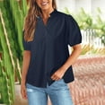 thumbnail image 2 of Women Fashion Solid Buttoned Shirt With Sleeves V Neck Casual T Shirt Top, 2 of 2