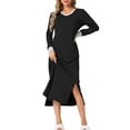 thumbnail image 2 of INSPIRE CHIC Women's Nightgown Long Sleeve V Neck Soft Night Shirt Dress with Pockets M Black, 2 of 6
