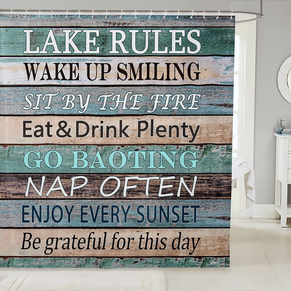 Sonernt Lake Rules Shower Curtain 72x72 inch with 12 Hooks