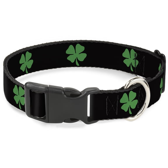 Buckle-Down Pet Collar, Dog Collar Plastic Buckle, St Pats Black Green, 7 to 8.5 Inches 0.5 Inch Wide