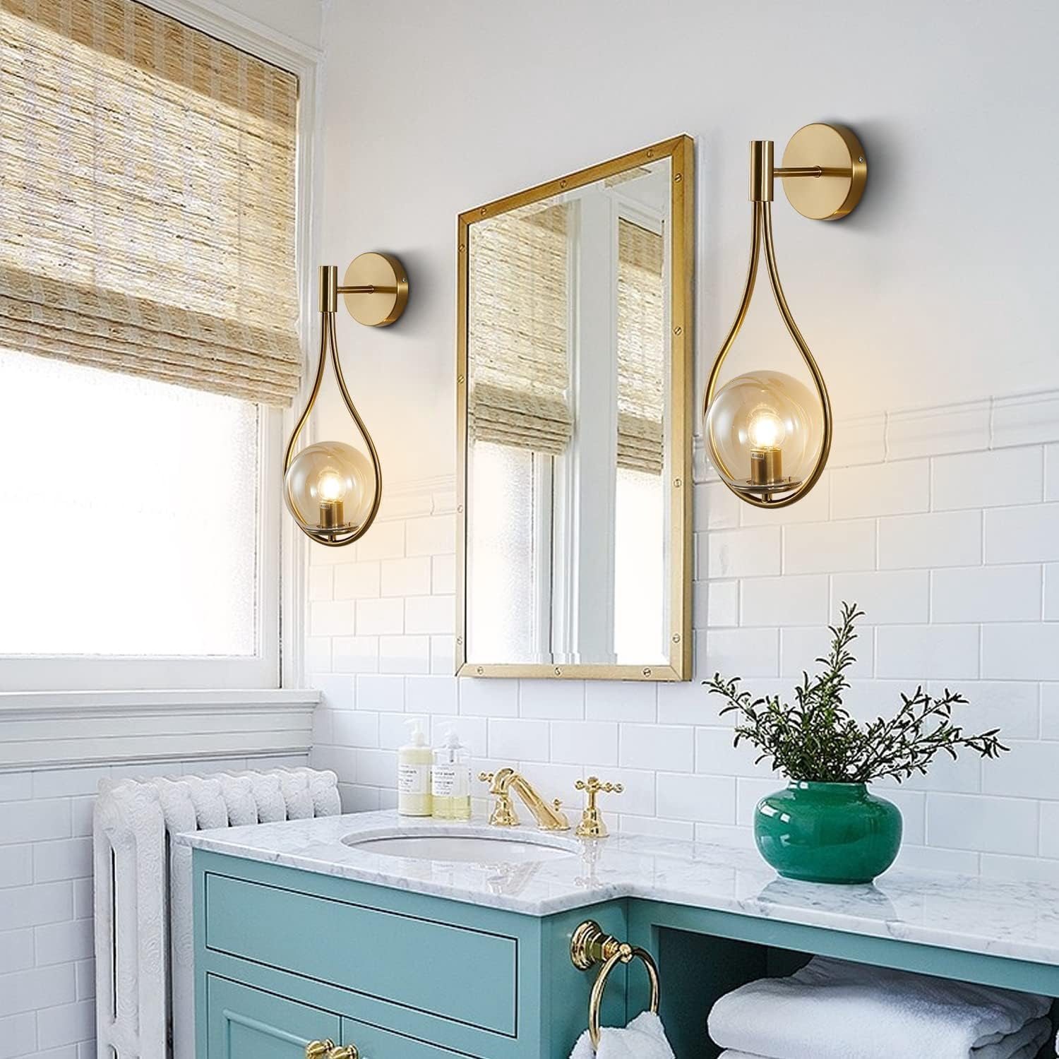 KCO Lighting Glass Globe Wall Mounted Sconce Gold Teardrop Wall Sconce Vintage Cordless Sconces Wall Lighting