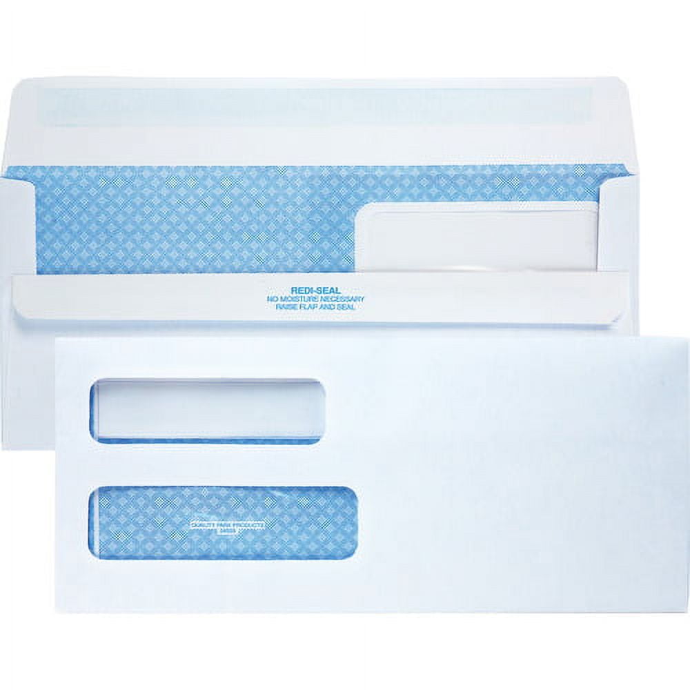 Quality Park Redi Seal Envelope #10 4 1/8 x 9 1/2 Double Window White 500/Box 24559