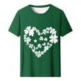 thumbnail image 2 of Uootdi T-Shirts à Manches Courtes pour Femmes Col Rond Trèfle Graphique Usé Hauts Décontractés pour Tous les Jours Cadeau de Célébration, 2 of 7