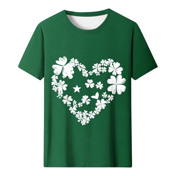 mihongmao Shamrock Print T Shirts for Women Ladies and Gentlemen's Casual St. Patrick Print Short Sleeved Round Neck Top Green S