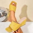 thumbnail image 2 of Women's Suede Wedge Slides Plus Size Square Open Toe Slip on Sandals Summer Solid Color Comfortable Footwear for Casual & Outdoor Yellow 9.5(43), 2 of 9