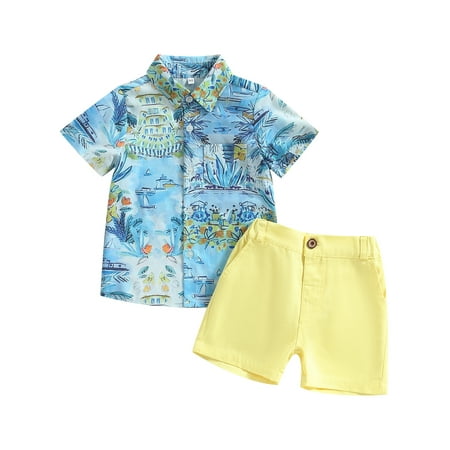 

Musuos Baby Boys Lapel Button Down Shirt Top Casual Shorts Summer Beach Outfits