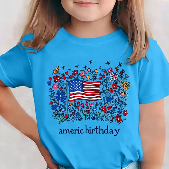 Rciityk Boys Girls 4th of July T-Shirt Kids Independence Day Printed Crew Neck Short Sleeve Tee Shirts 3-15 Years