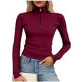 thumbnail image 2 of Vivianyo HD Women's Half-Zip Ribbed Turtleneck Top,Long Sleeve Slim Fit Casual Knit SweaterWine,Size S-XXXXXL, 2 of 5