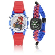 GSM40085WM Mario Kids Flashing Lights LCD Watch with Matching Woven Compass Set