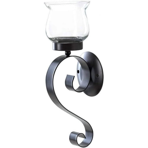 Scrolling Candle Sconce Set of 2 Wall Decor Metal with Fluted Glass Holder