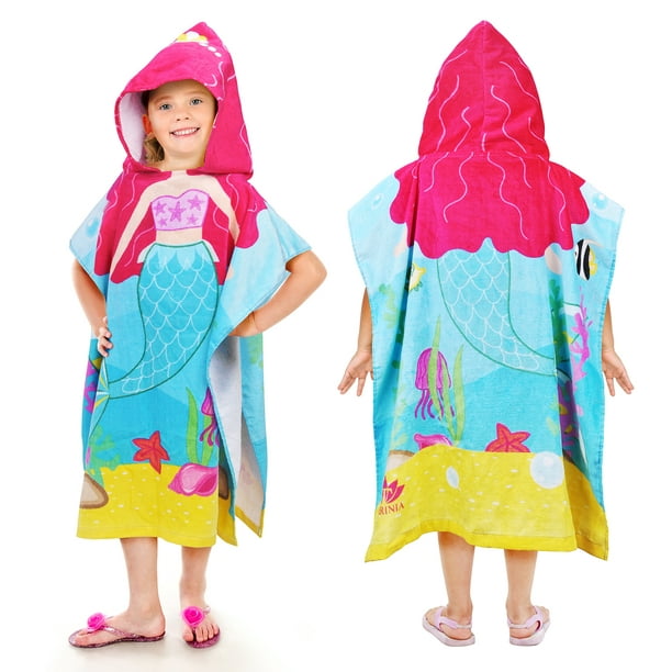 Tirrinia Kids Hooded Towel, Bath Beach Towel Poncho 100% Cotton, Cartoon Mermaid or Surf Baby, One size Fit All Girls&Boys, Mermaid - Walmart.com