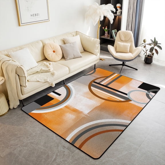 Burnt Orange Area Rug 5x7 for Bedroom Living Room,Geometric Black Gray Indoor Floor Mat,Watercolor Ombre Oil Painting Carpet,Contemporary Minimalist Artwork Decorative Accent Rug Non Shedding