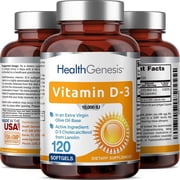 Health Genesis Vitamin D3 10000 IU 120 Softgels | Bone Immune Support Olive Oil