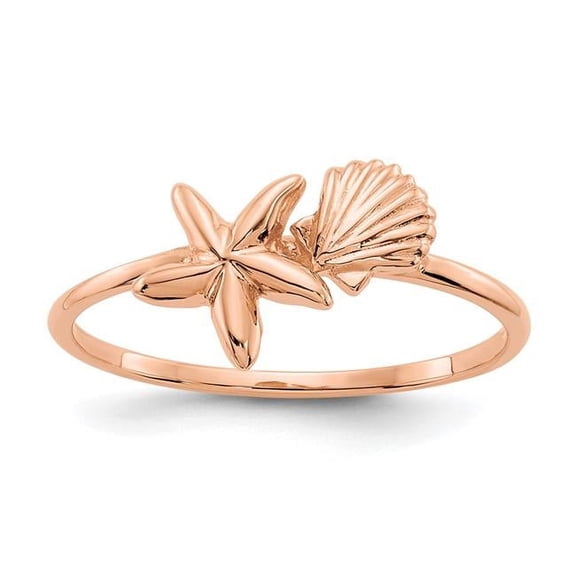 14k Rose Gold Polished Shell & Starfish Ring K5760