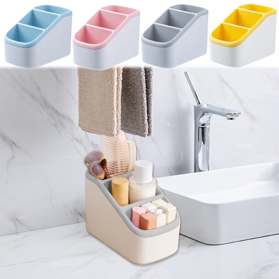 Desktop Storage Organizer Box, Large Capacity Multi-Compartment, Space-Saving Cosmetic & Sundries Sorting Bin for Office, Bathroom, Kitchen – Yellow, Gray, Pink, Blue (15x11.5x6cm)