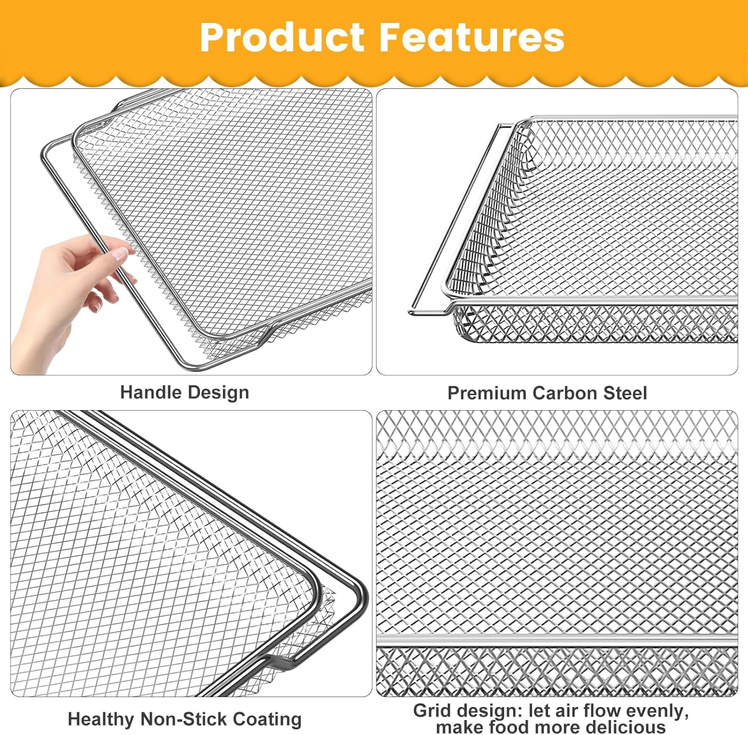 Air Fryer Basket Replacement for COSORI CO130-AO 12 in 1 CS130-CFH CS130-AO 13 in 1 32Qt Toaster Oven Combo, 14.17 * 11.81''Air Fryer Steel Basket Wire Rack Accessories Parts, Dishwasher Safe