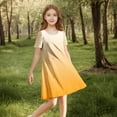 thumbnail image 3 of Cold Shoulder Dresses for Girls with Pockets Size 3-14 Teens Kids Trendy Gradient Printed Short Sleeve Crewneck Pullover Tshirts Dress, 3 of 6