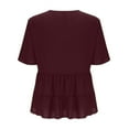 thumbnail image 5 of ChaoHeng Women Blouses Clearance under $7 Crinkle V-Neck T-Shirt Women's Casual Pleated Top Solid Color Summer 2025 New,Wine M, 5 of 9