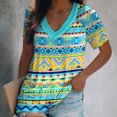 thumbnail image 2 of Blusa de manga corta con cuello en V para mujer a la moda, blusa holgada con estampado Retro étnico Fridja  bn7177, 2 of 5