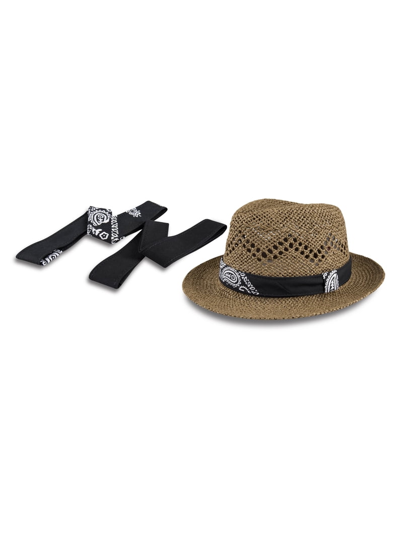 Chapeau Fedora Homme Merona En Papier - Taille Unique - Gris Et Beige - Neuf