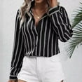 thumbnail image 2 of YDFCWXW Button Down Shirts for Women Striped Long Sleeve Dress Shirts Collared Office Work Blouses Button Up Tops Black, M, 2 of 5