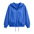 thumbnail image 6 of Girls Solid Color Full Zip Hooded Sweatshirt, Kids Zip‑Up Hoodie Jacket, Loose Fit Casual Outerwear Tops for Autumn Winter Daily School Outdoor Travel Wear(Blue,7-8 Years), 6 of 6