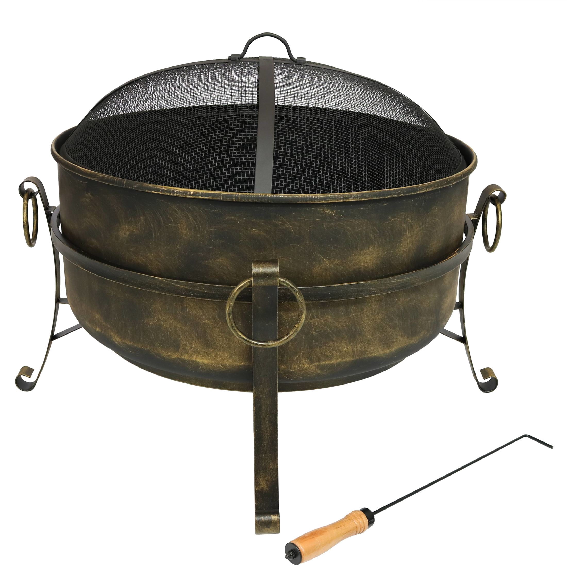 Sunnydaze 24" Round Wood-Burning Dark Bronze Finish Steel Cauldron Outdoor Fire Pit Bowl