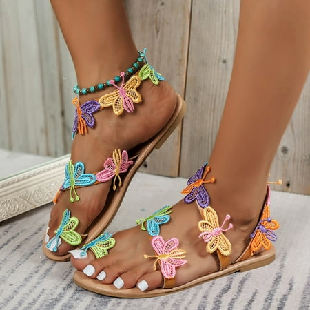 

PEASKJP Women s Square Open Toe Ladies Fashion Summer Printed Open Toe Comfort Flat Sandals Platform Sandals Orange 8.5