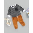 thumbnail image 3 of Bagilaanoe 2Pcs Toddler Baby Girl Boy Long Pants Set Stripe Print Long Sleeve T Shirts Tops + Drawstring Trousers 6M 12M 18M 24M 3T Fall Casual Outfits, 3 of 9