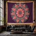 thumbnail image 6 of Round Mandala on Deep Burgundy Background, Dreamy Boho for Meditation Enthusiasts, Ornate Floral Wall Art Decor, Housewarming Gift Tapestry Wall Hanging for Meditation Room and Yoga Room, 6 of 7